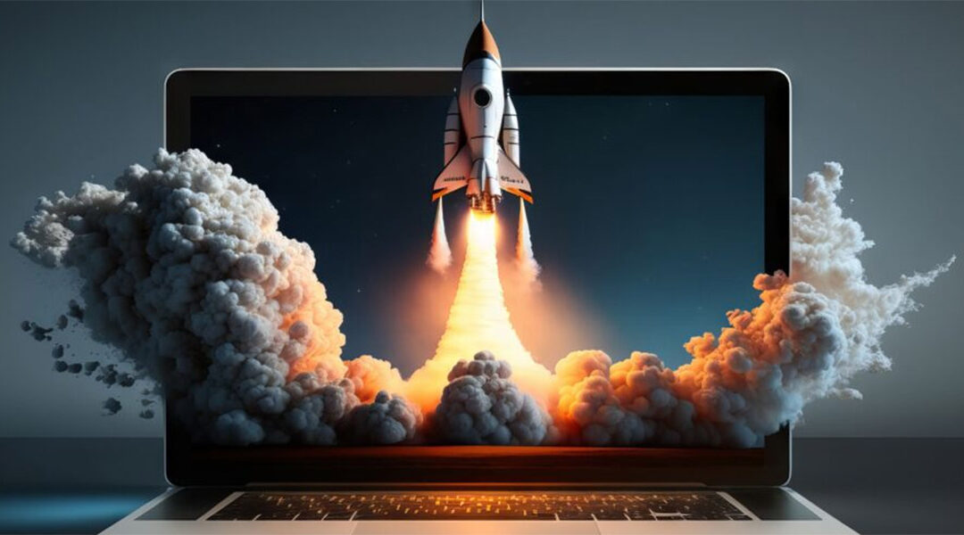 rocket launching off of laptop